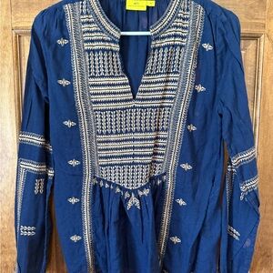 Roberta Roller Rabbit Navy Blue Embroidered V-Neck Tunic